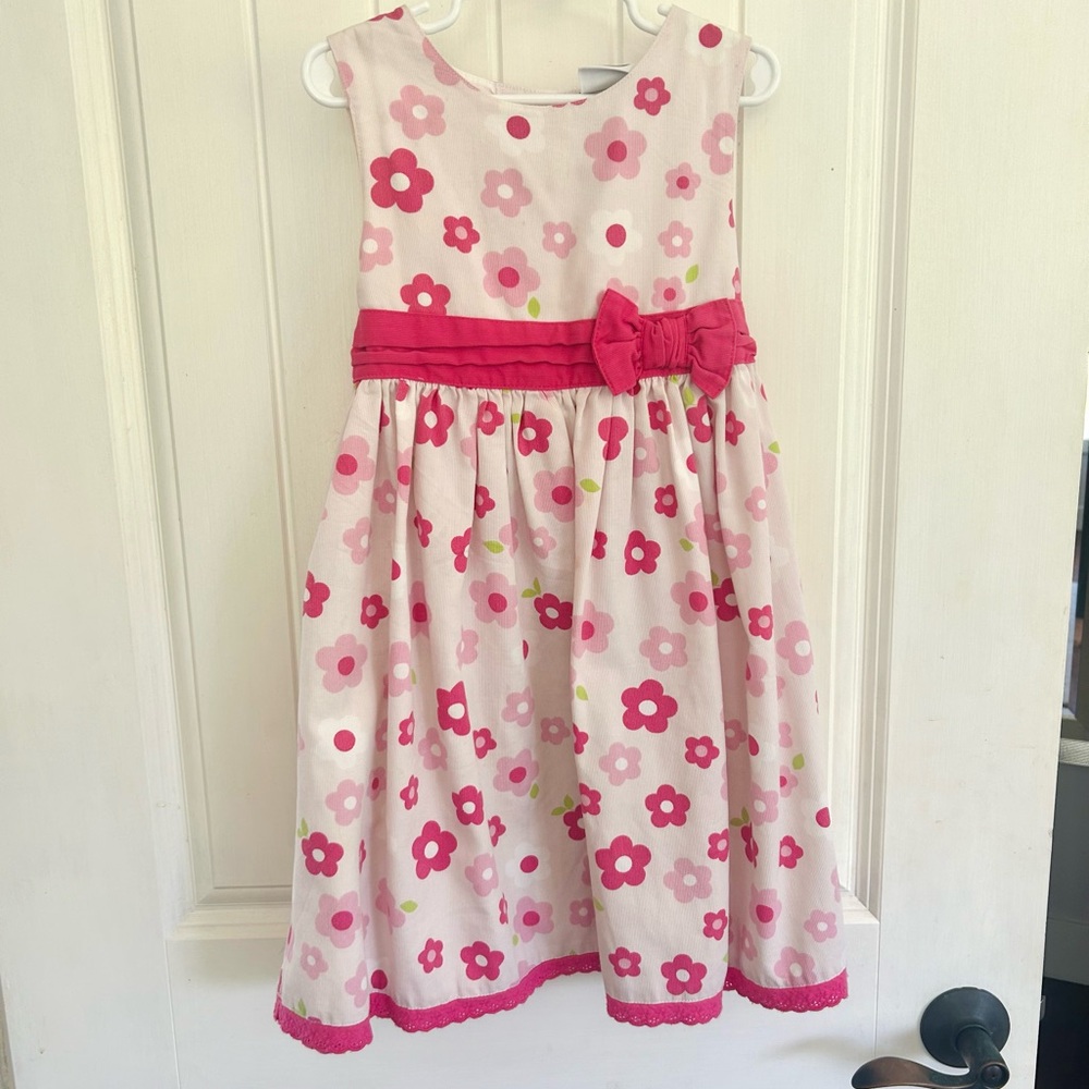Laura Ashley Girls Vintage Floral Easter Spring pink and White dress corduroy